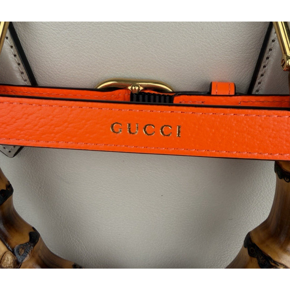 Gucci Diana Small Tote Bag in Beige with Orange Fluo Leather Bamboo Handles B5 - Picture 13 of 16